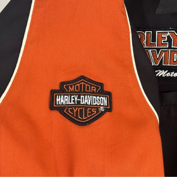 VTG HARLEY DAVIDSON Orange Black Mechanic Biker Shop Garage Sz XL Button Shirt - Picture 6 of 11